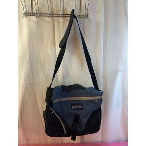 JanSport laptop messenger backpack blue black 19x15 padded 2 zippers (discolorat
